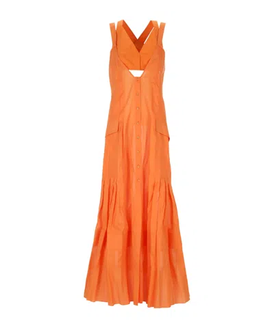 Alberta Ferretti Pleated Button-down Maxi Dress In Orange
