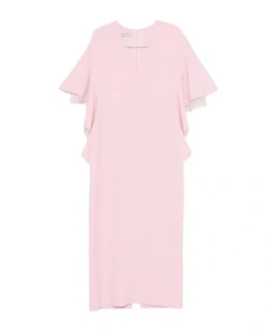 Alberta Ferretti Ruffled V-neck Dress In Pink
