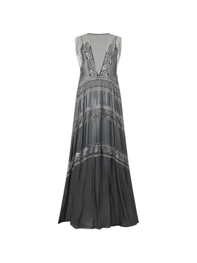 Alberta Ferretti V-neck Embroidered Maxi Dress In Green