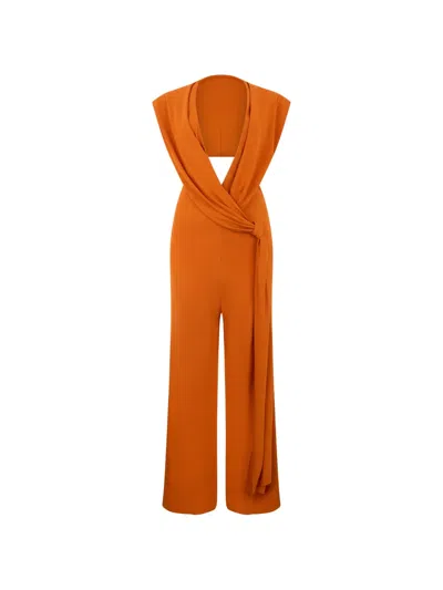 Alberta Ferretti V-neck Jumpsuit In Orange