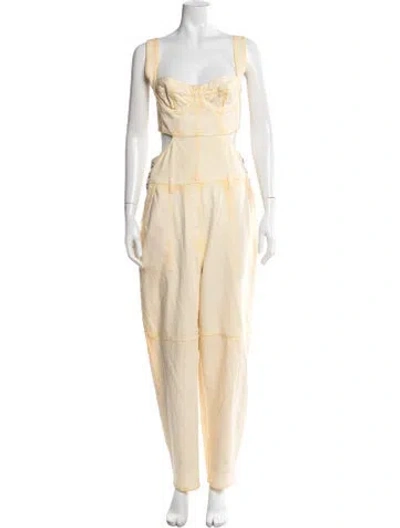 Pre-owned Alberta Ferretti V-neck Jumpsuit In Yellow