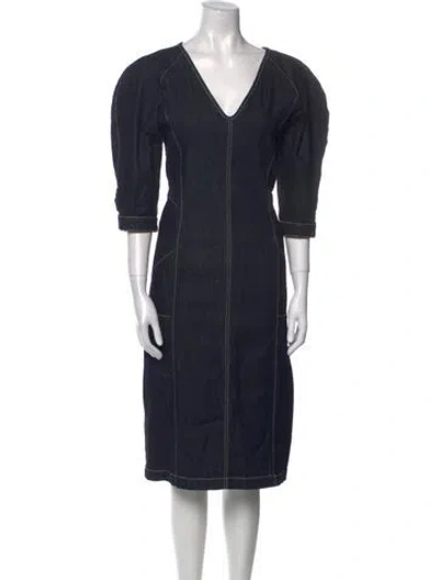 Pre-owned Alberta Ferretti V-neck Knee-length Dress W/ Tags In Black