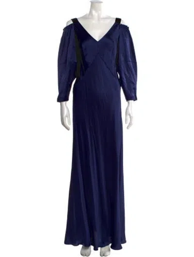 Pre-owned Alberta Ferretti V-neck Long Dress In Blue