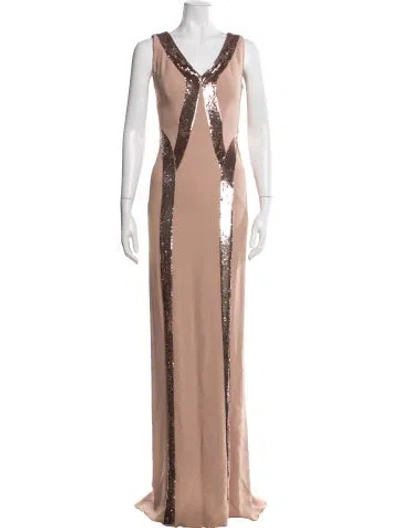 Pre-owned Alberta Ferretti V-neck Long Dress In Brown