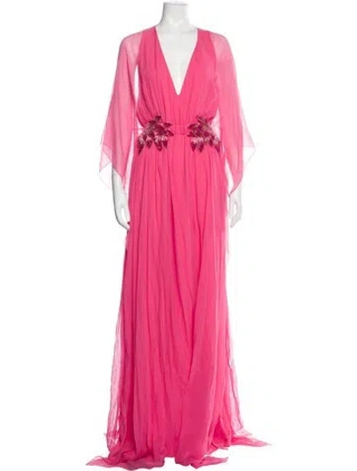 Pre-owned Alberta Ferretti V-neck Long Dress W/ Tags In Pink