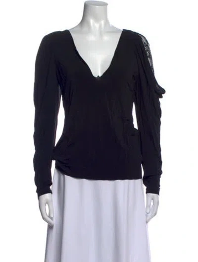 Pre-owned Alberta Ferretti V-neck Long Sleeve Blouse In Black
