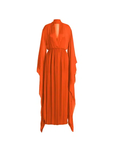 Alberta Ferretti V-neck Long-sleeve Maxi Dress In Orange