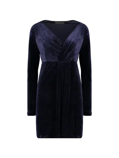 Alberta Ferretti V-neck Long-sleeve Mini Dress In Blue