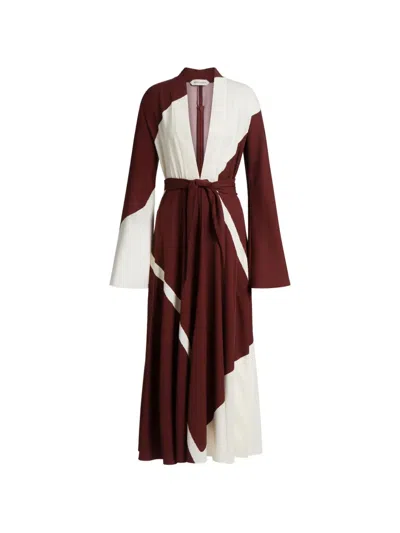 Alberta Ferretti Maroon V-neck Printed Maxi Dress In Burgundy