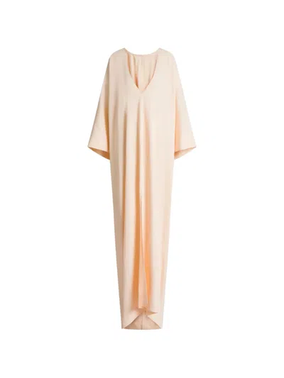 Alberta Ferretti Long Pink Caftan Dress With V-neck In Neutral