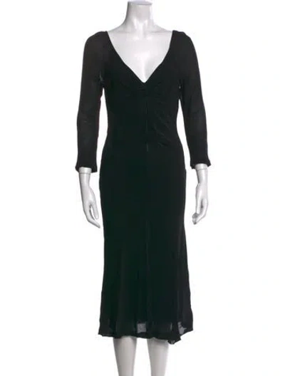 Pre-owned Alberta Ferretti V-neck Midi Length Dress In Black