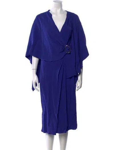 Pre-owned Alberta Ferretti V-neck Midi Length Dress In Blue