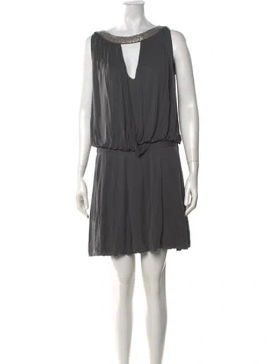 Pre-owned Alberta Ferretti V-neck Mini Dress In Grey