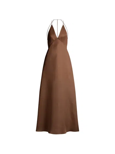 Alberta Ferretti V-neck Open-back Maxi Dress In Brown