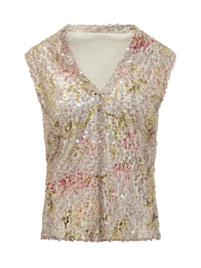 Alberta Ferretti V-neck Shirt With Artistic Details In Multi