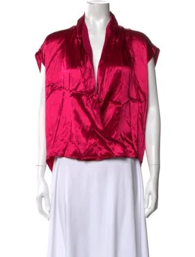 Pre-owned Alberta Ferretti V-neck Short Sleeve Blouse In Pink