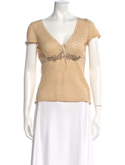 Pre-owned Alberta Ferretti V-neck Short Sleeve Top In Neutral