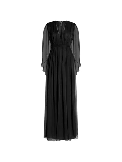 Alberta Ferretti V-neck Silk Dress In Black