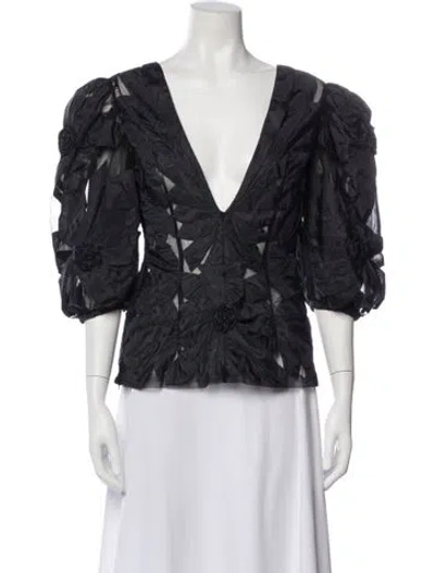Pre-owned Alberta Ferretti V-neck Three-quarter Sleeve Blouse In Black