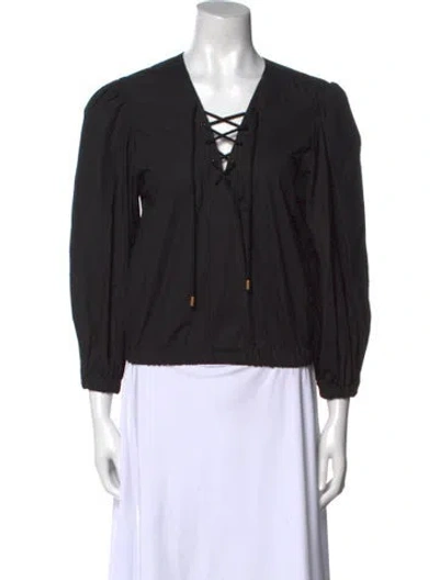 Pre-owned Alberta Ferretti V-neck Three-quarter Sleeve Top W/ Tags In Black