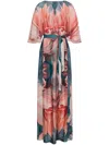 Alberta Ferretti Watercolour Silk Dress In 蓝色