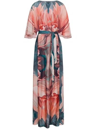 Alberta Ferretti Watercolour Silk Dress In 蓝色