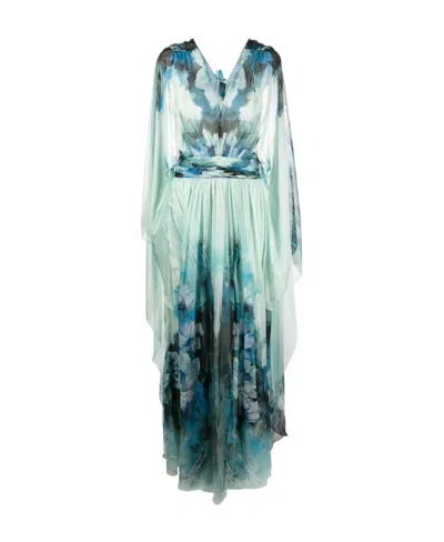 ALBERTA FERRETTI WATERFLOWER-PRINT CHIFFON GOWN