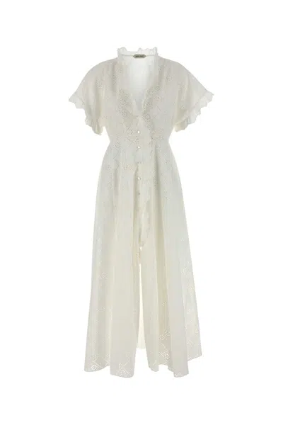Alberta Ferretti Broderie Anglaise Dress V Neckline Ruffles In White