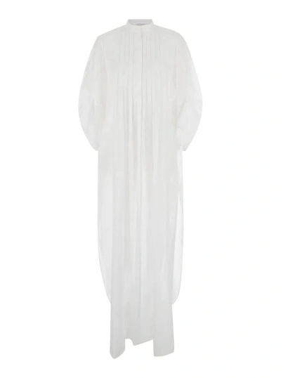 Alberta Ferretti Draped Cotton Organza Long Shirt Dress In White