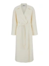 Alberta Ferretti White Coat With Wide Revers And Belt In Wool Woman In Grey
