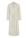 Alberta Ferretti White Coat With Wide Revers And Belt In Wool Woman In White