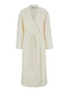 Alberta Ferretti White Coat With Wide Revers And Belt In Wool Woman In White