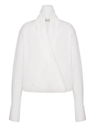 Alberta Ferretti White Cotton Wrap Blouse