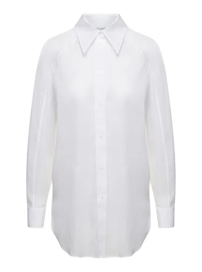 Alberta Ferretti White Maxi Shirt In Cotton Organza Woman