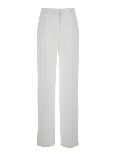 ALBERTA FERRETTI WHITE PANTS WITH HIGH WAIST AND BELT LOOPS IN SILK BLEND WOMAN