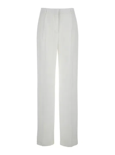 ALBERTA FERRETTI WHITE PANTS WITH HIGH WAIST AND BELT LOOPS IN SILK BLEND WOMAN