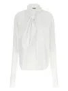 Alberta Ferretti Long Sleeve Collarless Shirt With Scarf Detail In White