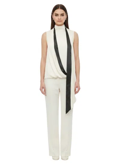 Alberta Ferretti White Solid Round Neck Top In Gray