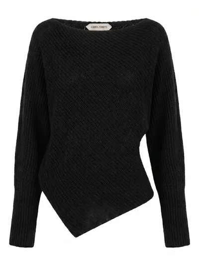 Alberta Ferretti Wide Boat-neck Sweater In Black