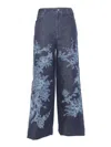 Alberta Ferretti Wide-leg Pants With Intricate Floral Embroidery In Blue