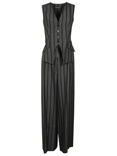 Alberta Ferretti Wide Leg Striped Trousers In Gris