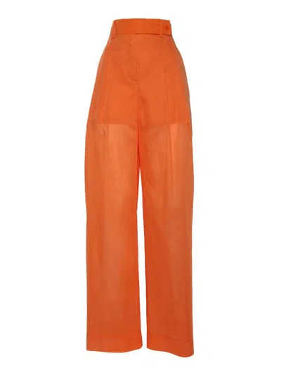 Alberta Ferretti Wide-leg Trousers With High Waist And Pleated Front In Orange