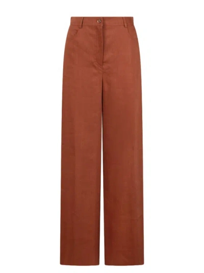 Alberta Ferretti Wide-leg Viscose Linen Trousers In Brown