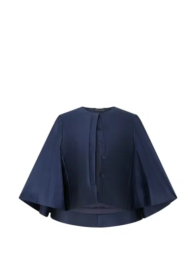 Alberta Ferretti Wide-sleeve Cropped Cape In Blue