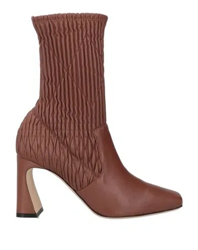 Alberta Ferretti Woman Ankle Boots Brown Size 8 Leather