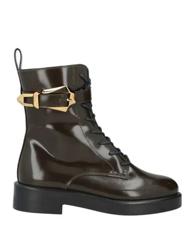Alberta Ferretti Woman Ankle Boots Military Green Size 11 Leather