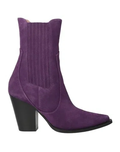 Alberta Ferretti Woman Ankle Boots Purple Size 11 Leather In Multi