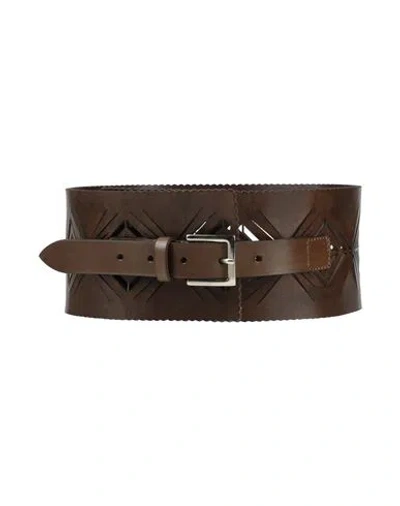 Alberta Ferretti Woman Belt Military Green Size 2 Leather In Brown