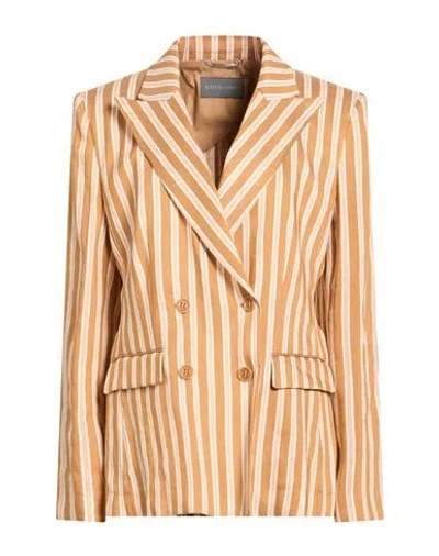 Alberta Ferretti Woman Blazer Camel Size 10 Linen, Viscose In Multi