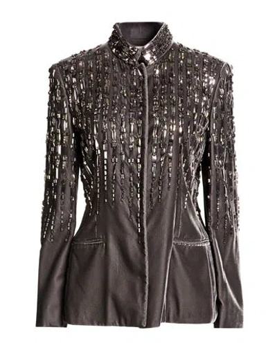 Alberta Ferretti Woman Blazer Charcoal Size 2 Viscose, Cupro In Animal Print